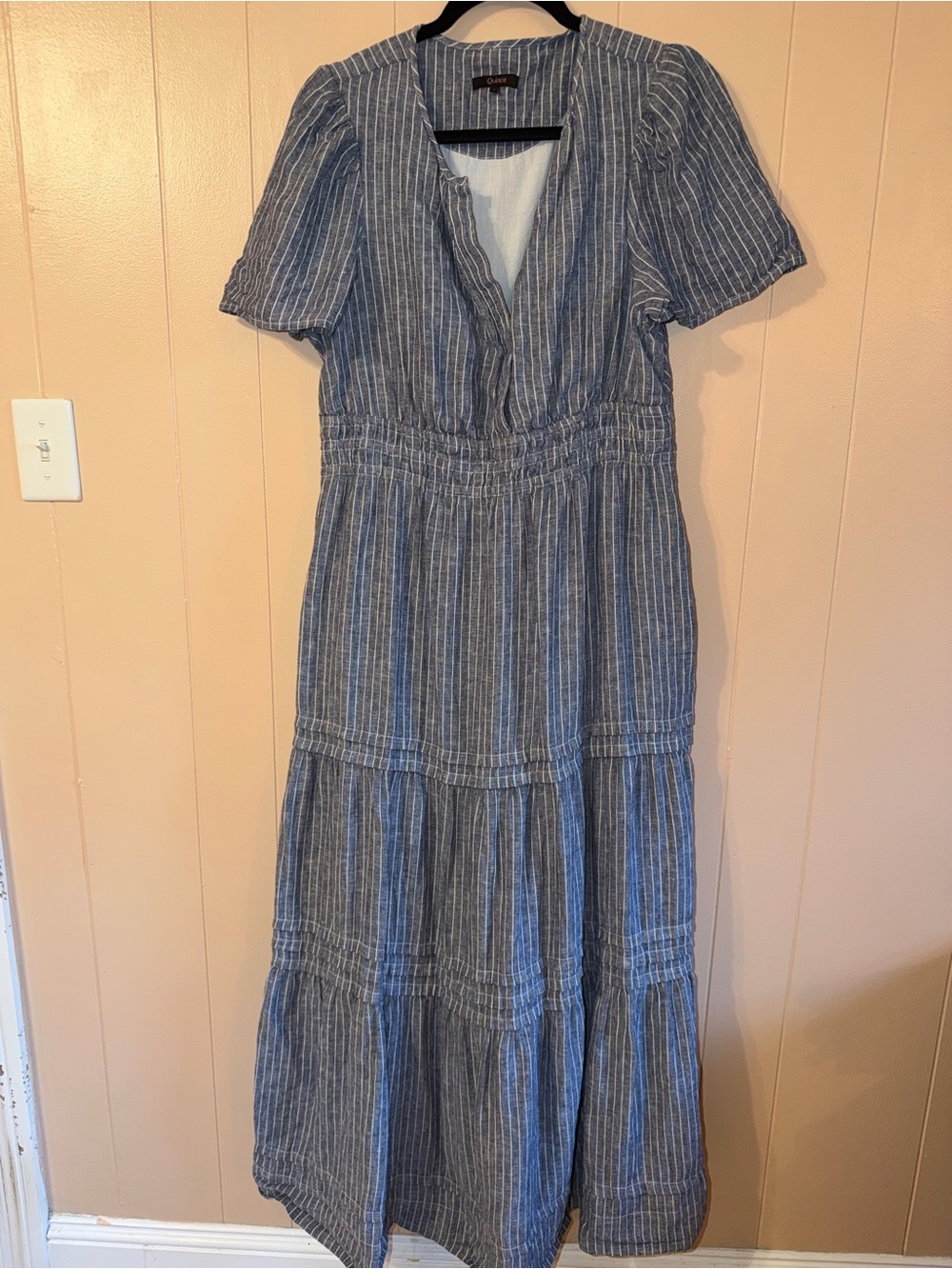 Quince Chambray Striped Linen Tiered Maxi dress
